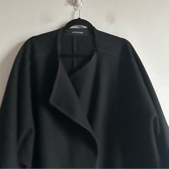Lundstrom Sz M Wool Black Relaxed Open Front Lagenlook Jacket Coat - Picture 4 of 12